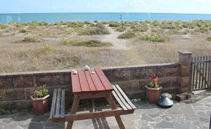 The patio and beach